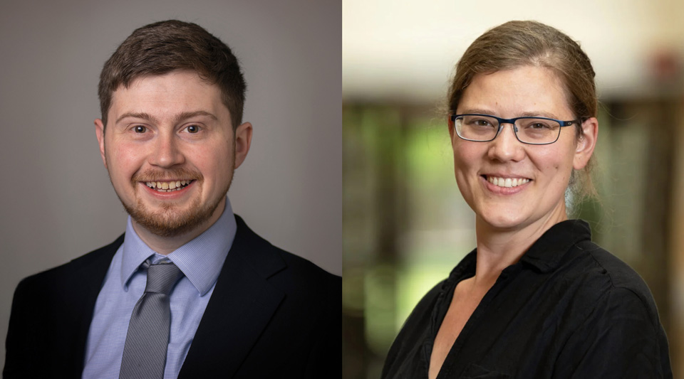 Headshots of Alexander Dowling and Emily Grubert