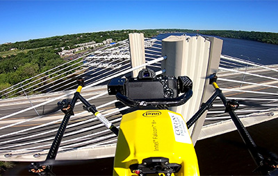 Aerial drone over bridge
